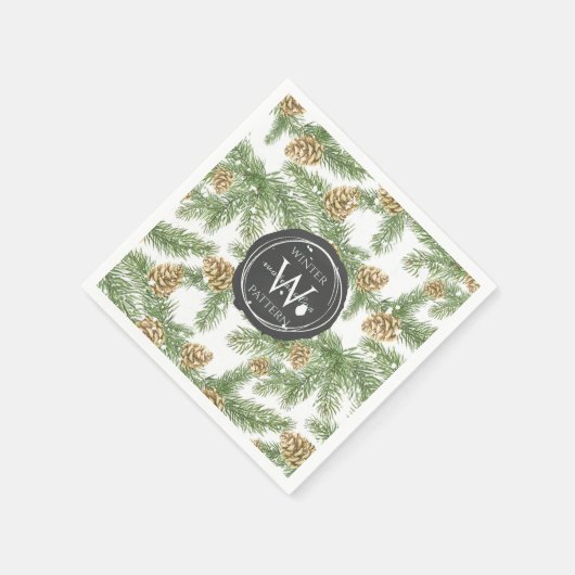 Kiefernzweige und Kiefernkiefer Wasserfarbmuster Serviette (Ecke)