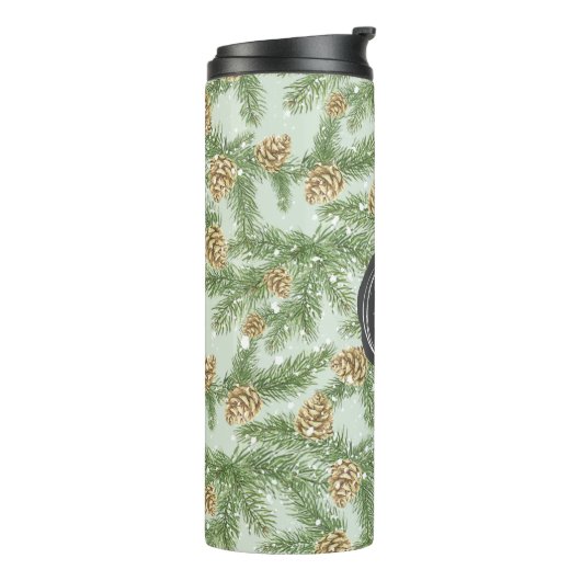 Kiefernzweige und Kiefernkiefer Wasserfarbmuster Thermosbecher (Nach links gedreht)