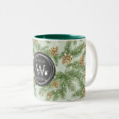Kiefernzweige und Kiefernkiefer Wasserfarbmuster Zweifarbige Tasse (VorderseiteRechts)