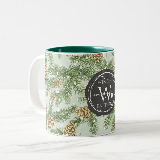 Kiefernzweige und Kiefernkiefer Wasserfarbmuster Zweifarbige Tasse (Vorderseite Links)