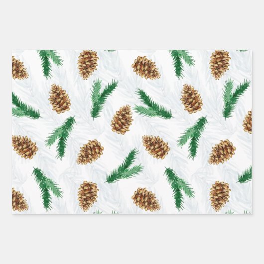 Kiefernzweige und Pinecones Weihnachten Geschenkpapier Set (Vorderseite)