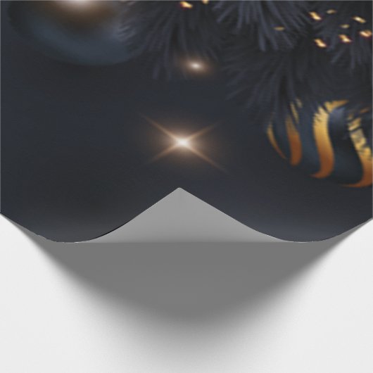 Kiefernzweige, Weihnachtsbälle schwarz Geschenkpapier (Ecke)