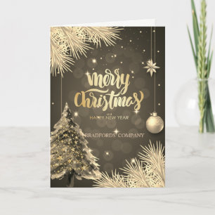 Kieferzweige, Kugeln, Weihnachtsunternehmen Feiertagskarte