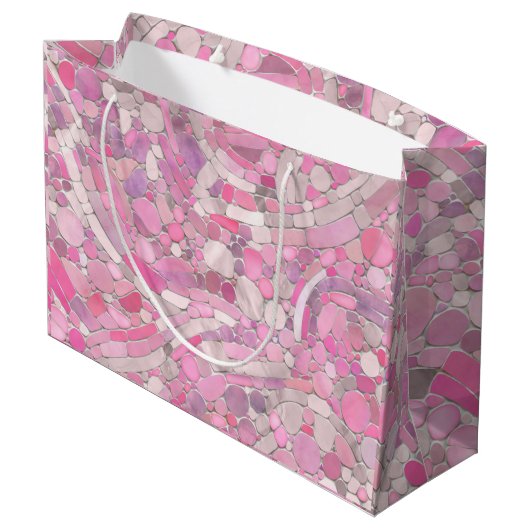 Kies Mosaik Kunst - Rosen Rosa Große Geschenktüte (Rückseite Schrägansicht)