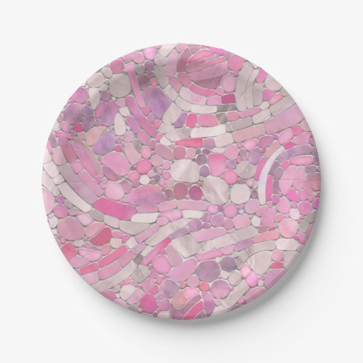 Kies Mosaik Kunst - Rosen Rosa Pappteller (Vorderseite)