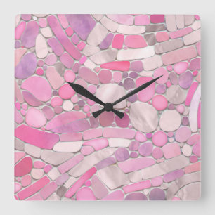 Kies Mosaik Kunst - Rosen Rosa Quadratische Wanduhr