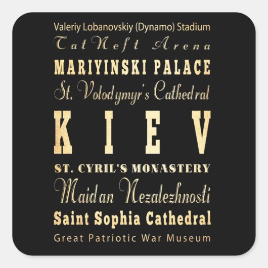 Kiew Stadt Ukraine Typografie Kunst Quadratischer Aufkleber (Vorderseite)