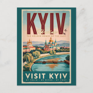 Kiew Ukraine Skyline Illustration Reise Kunst Retr Postkarte