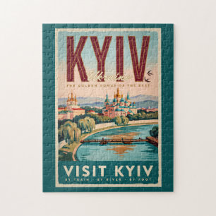 Kiew Ukraine Skyline Illustration Reise Kunst Retr Puzzle