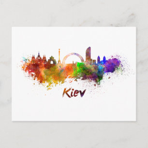 Kiewer Skyline in Aquarellfarbe Postkarte