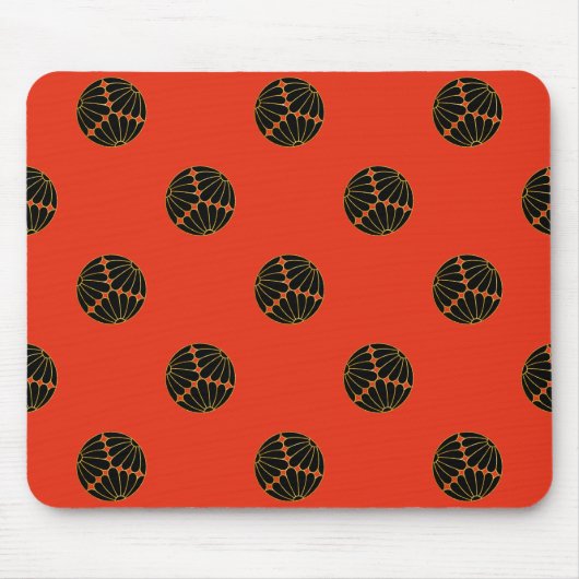 Kiku Chrysanthemum Mon Black Imitats Gold auf Rot. Mousepad (Vorne)