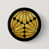 Kiku Chrysanthemum Mon Gold auf schwarz Button (Vorderseite)