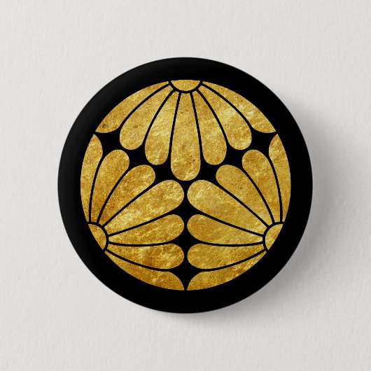 Kiku Chrysanthemum Mon Gold auf schwarz Button (Vorderseite)