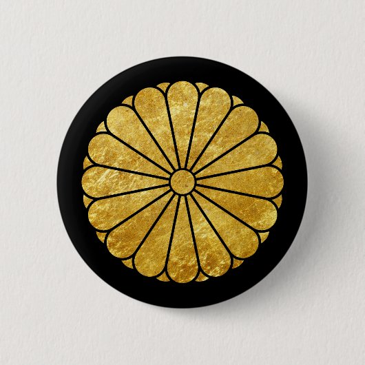 Kiku Chrysanthemum Mon Imitats Gold auf schwarz Button (Vorderseite)
