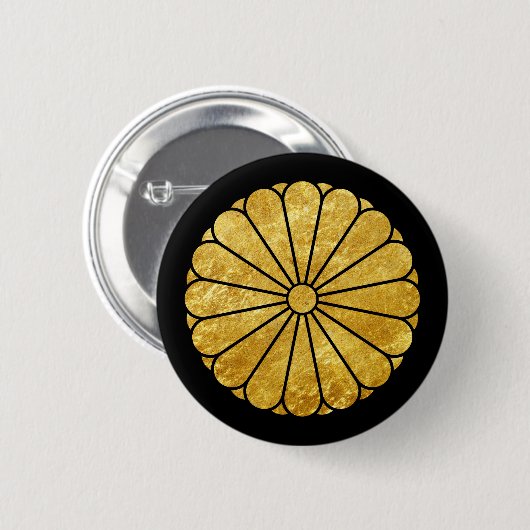 Kiku Chrysanthemum Mon Imitats Gold auf schwarz Button (Vorne & Hinten)