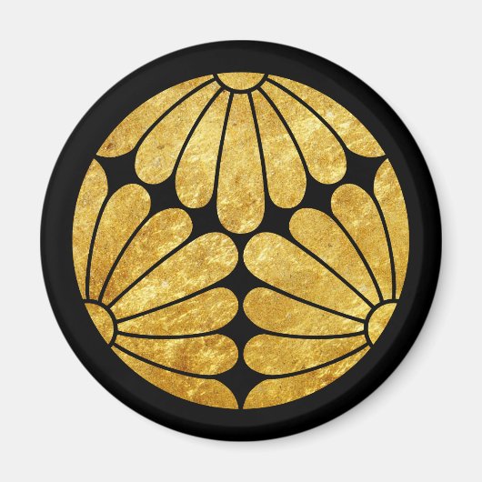 Kiku Chrysanthemum Mon Imitats Gold auf schwarz Magnet (Vorne)