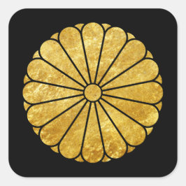 Kiku Chrysanthemum Mon Imitats Gold auf schwarz Quadratischer Aufkleber
