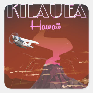 Kilauea Hawaii Flugreiseplakat Quadratischer Aufkleber