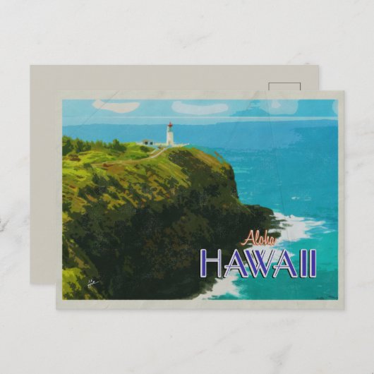 Kilauea Lighthouse Hawaii Vintage Reiseposter Postkarte (Vorne/Hinten)