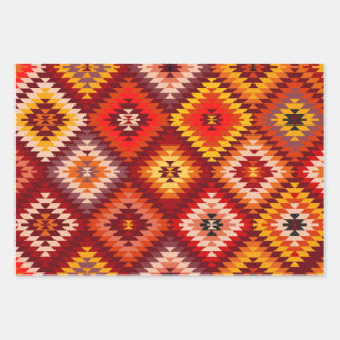 Kilim Rug Style rhombus - Feuer rot Geschenkpapier Set