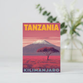 Kilimanjaro Tanzania Retro Travel Postkarte (Stehend Vorderseite)