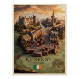 Kilkenny Irland 3D-Karten-Illustrationsposter Poster