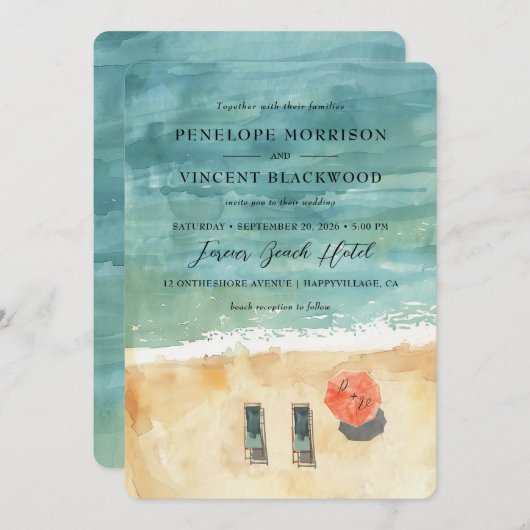Kill Out by Sea Beach Einladung zur Hochzeit (Vorne/Hinten)