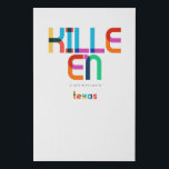 Killeen Texas Mitte Jahrhundert, Pop Art, Künstlicher Leinwanddruck<br><div class="desc">Killeen Texas klassischer Retrostil aus dem 60er 70er und 80er. Helle Primärfarben im abstrakten Kunststil des 20. Jahrhunderts mit einfachen geometrischen Elementen. Vintage Pop Kunst. Einfach fett,  trage deine Heimatstadt laut aus.</div>