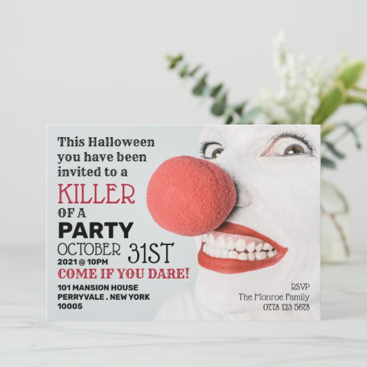 Killer Clown, Halloween-Party Einladung (Stehend Vorderseite)