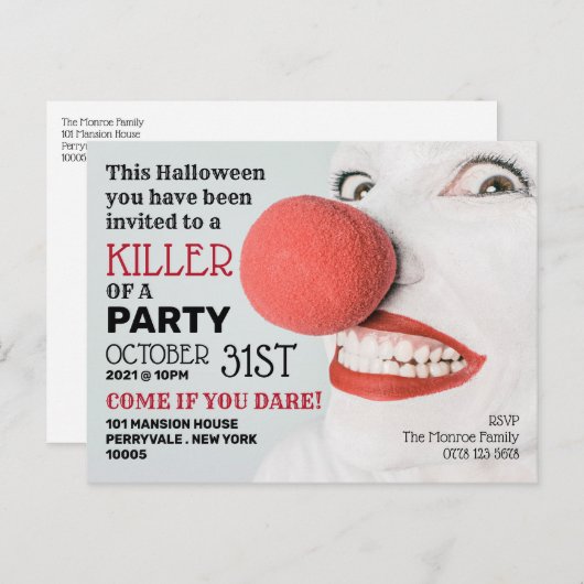Killer Clown, Halloween-Party Einladung (Vorne/Hinten)