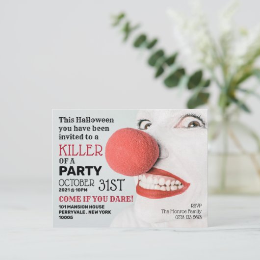 Killer Clown, Halloween-Party Einladung (Stehend Vorderseite)