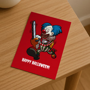 Killer Clown Happy Halloween Horror Cartoon Postkarte