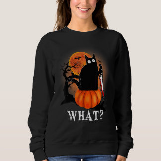 Killer Halloween Beängstigender Mond Schwarze Katz Sweatshirt