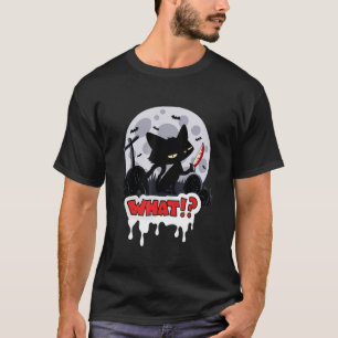 Killer Halloween Beängstigender Mond Schwarze Katz T-Shirt