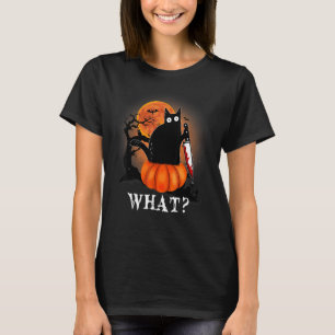 Killer Halloween Beängstigender Mond Schwarze Katz T-Shirt