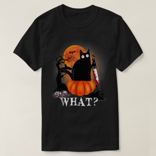Killer Halloween Beängstigender Mond Schwarze Katz T-Shirt (Design vorne)