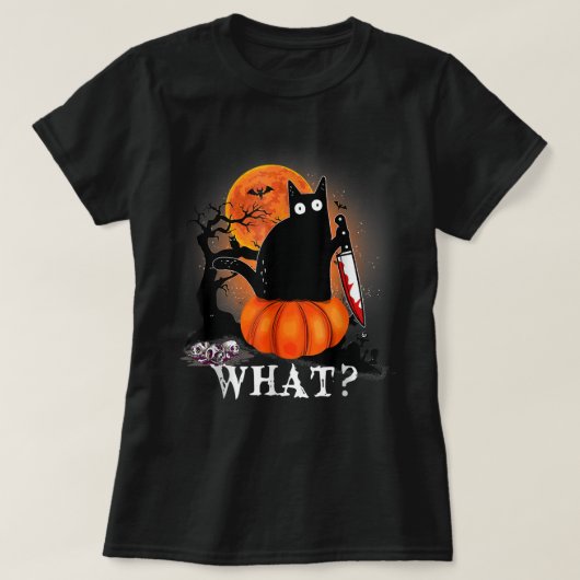 Killer Halloween Scary Moon Black Cat With Knife P T-Shirt (Design vorne)