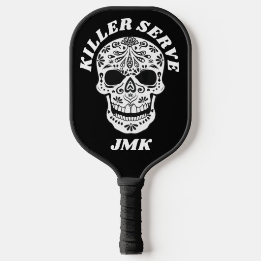 Killer Serve Sugar Skull Mit Monogramm Pickleball Schläger (Vorderseite)