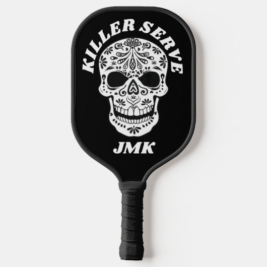Killer Serve Sugar Skull Mit Monogramm Pickleball Schläger (Rückseite)