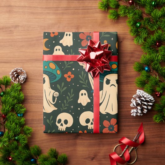 Killer Shroom Skull & Blume Muster Geschenkpapier (Feiertagsgeschenk)
