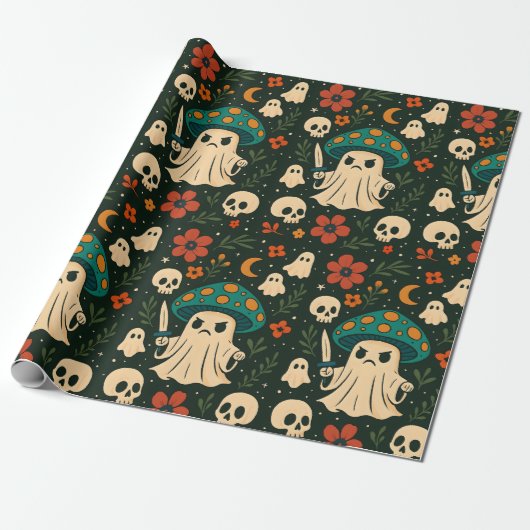 Killer Shroom Skull & Blume Muster Geschenkpapier (Ungerollt)