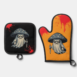 Killer Shroom-Spooky Geist mit Knife-Blut platsch Ofenhandschuh & Topflappen-Set
