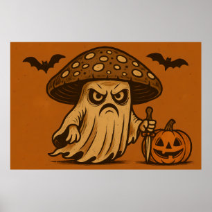 Killer Shroom Spooky Ghost with Knife Poster