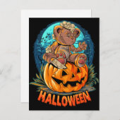 Killer Teddy Bear Halloween Jack-o-Laterne Postkarte (Vorne/Hinten)