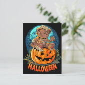 Killer Teddy Bear Halloween Jack-o-Laterne Postkarte (Stehend Vorderseite)