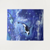 Killer Wale auf Blue Full Moon Tapestry Malerei Wandteppich (Vorderseite (Horizontal))