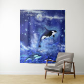 Killer Wale auf Blue Full Moon Tapestry Malerei Wandteppich (Beispiel)