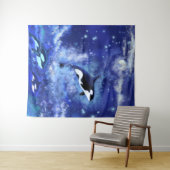 Killer Wale auf Blue Full Moon Tapestry Malerei Wandteppich (Beispiel (Horizontal))