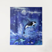 Killer Wale auf Blue Full Moon Tapestry Malerei Wandteppich (Vorderseite)