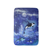 Killer Wale auf Vollmond Blauer Badematte (Vorderseite Vertikal)